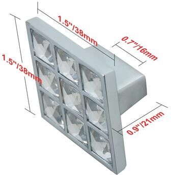 "Utopia Alley Gleam Grid 9 Crystal Cabinet Ring Pull Knob - Vintage Cabinet Polished Chrome Hardware with Hand, 1.5"""