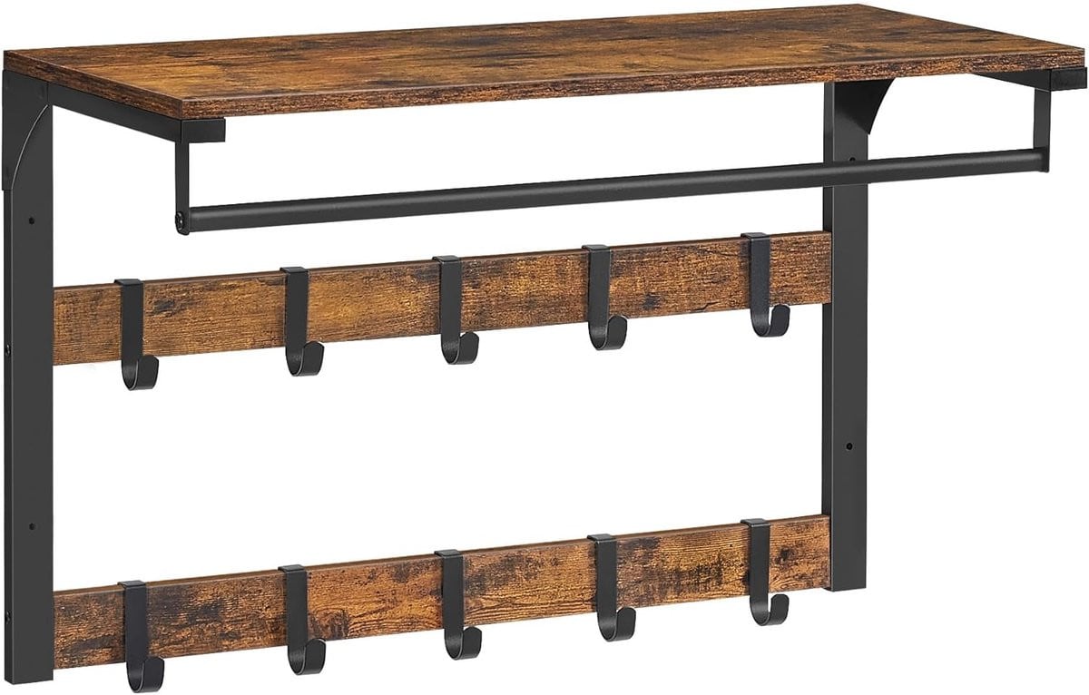 Merkloze Wandkapstok met Hoedenplank voor de hal, slaapkamer of badkamer