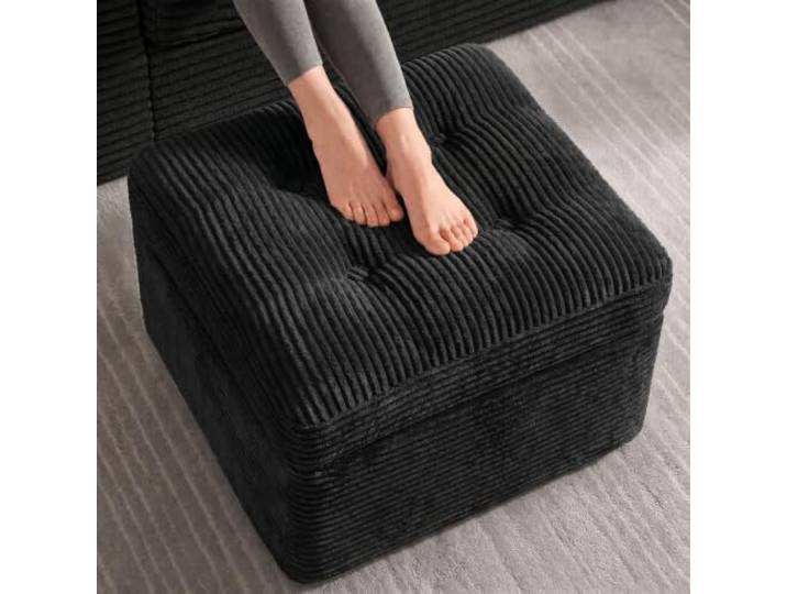 Fabulcozy Ottomane, 60 cm, aus Cordsamt, Fußhocker, Komfort mit zweischichtigem Schaumstoff, großer Sitzsack, weicher Sitz und Stabiler Basis, Fußhocker für Wohnzimmer(Schwarz)