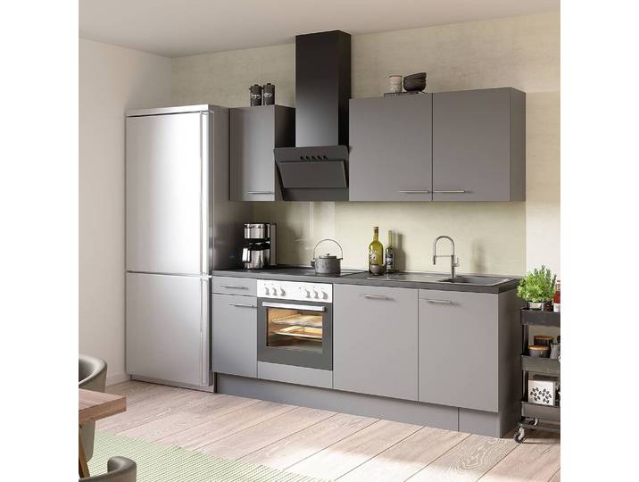 Küchenzeile Variante A 210cm Grau/Basalt mit Elektrogeräten