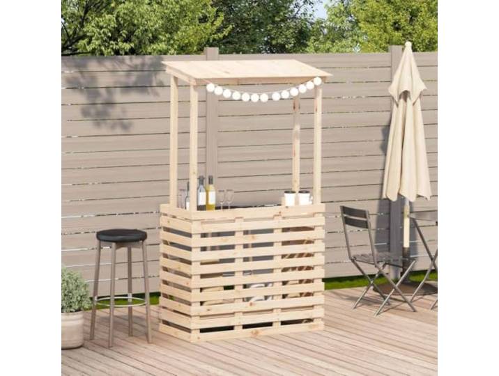 KTHLBRH Bartisch für den Außenbereich mit Dach aus Massivholz, Kiefer 2 Regale, Sonnenschutz, für Garten und Terrasse, 112,5 x 57 x 195,5 cm
