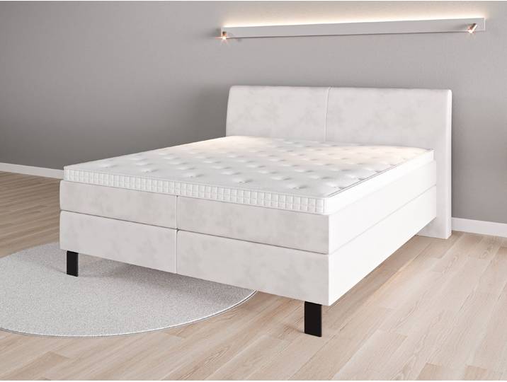 Boxspringbett 180x200 Nr. 1 - Weiß (Cremeweiß) - Vintage Velours
