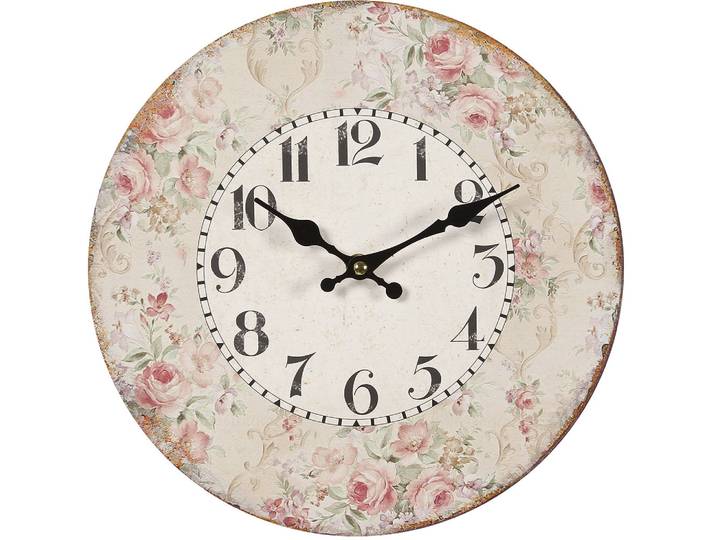 Wanduhr AMBIENTE HAUS Rosen Wanduhr 28cm , rosa, B:28cm H:28cm T:3,5cm, Wanduhren, Wanduhr