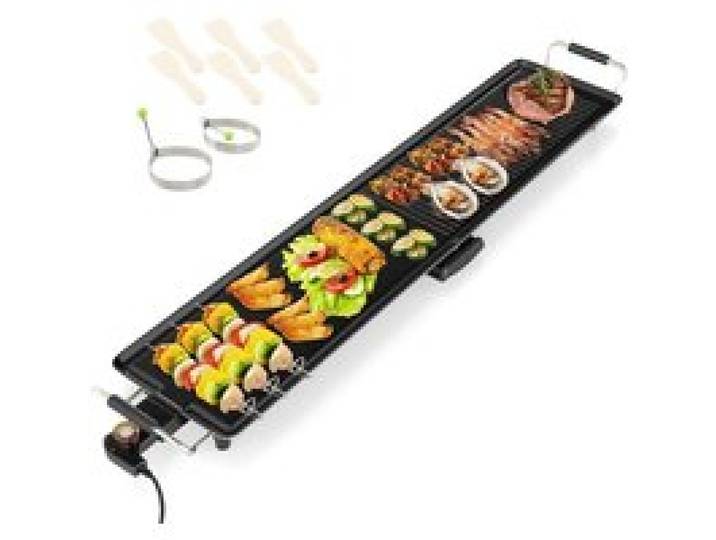 Plancha électrique 1800W double face - surface de cuisson 100 x 22 cm antiadhésive aluminium thermostat ajustable pour 8 personnes