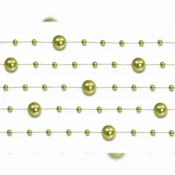 PartyDeco 1,3m Perlenkette 8mm Kunststoff Perlengirlande Kunstperlen Perlenschnur Perlenband Hochzeitsdeko Weihnachtsdeko Olivgrün