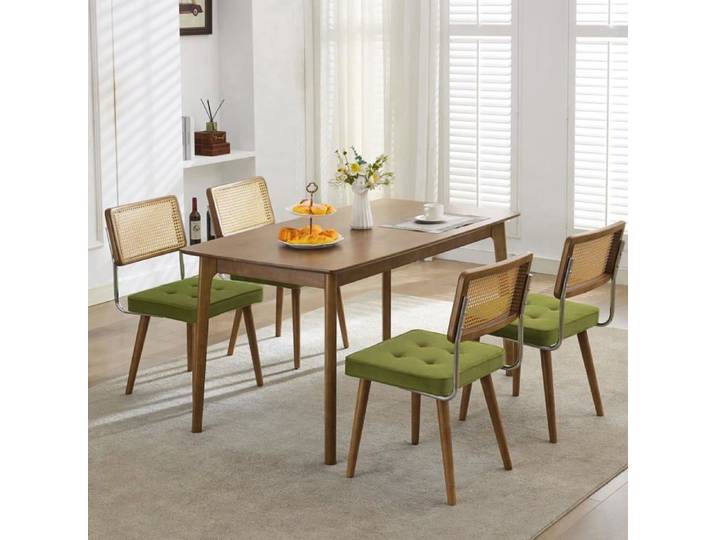 Lot 4 chaises salle à manger bohème rotin naturel