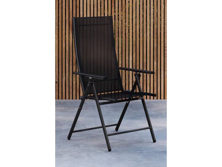 Gartenstuhl VENTURE HOME Levanzo, 2er-Set Gartenstühle klappbar, belastbar bis 110 kg , schwarz (schwarz, schwarz, schwarz), B:56cm H:108cm T:59cm, PVC, Stahl, Stühle, Gartenstuhl, Stuhlset, Stahlrahmen, Textilene-Sitz, klappbar, verstellbare Lehne