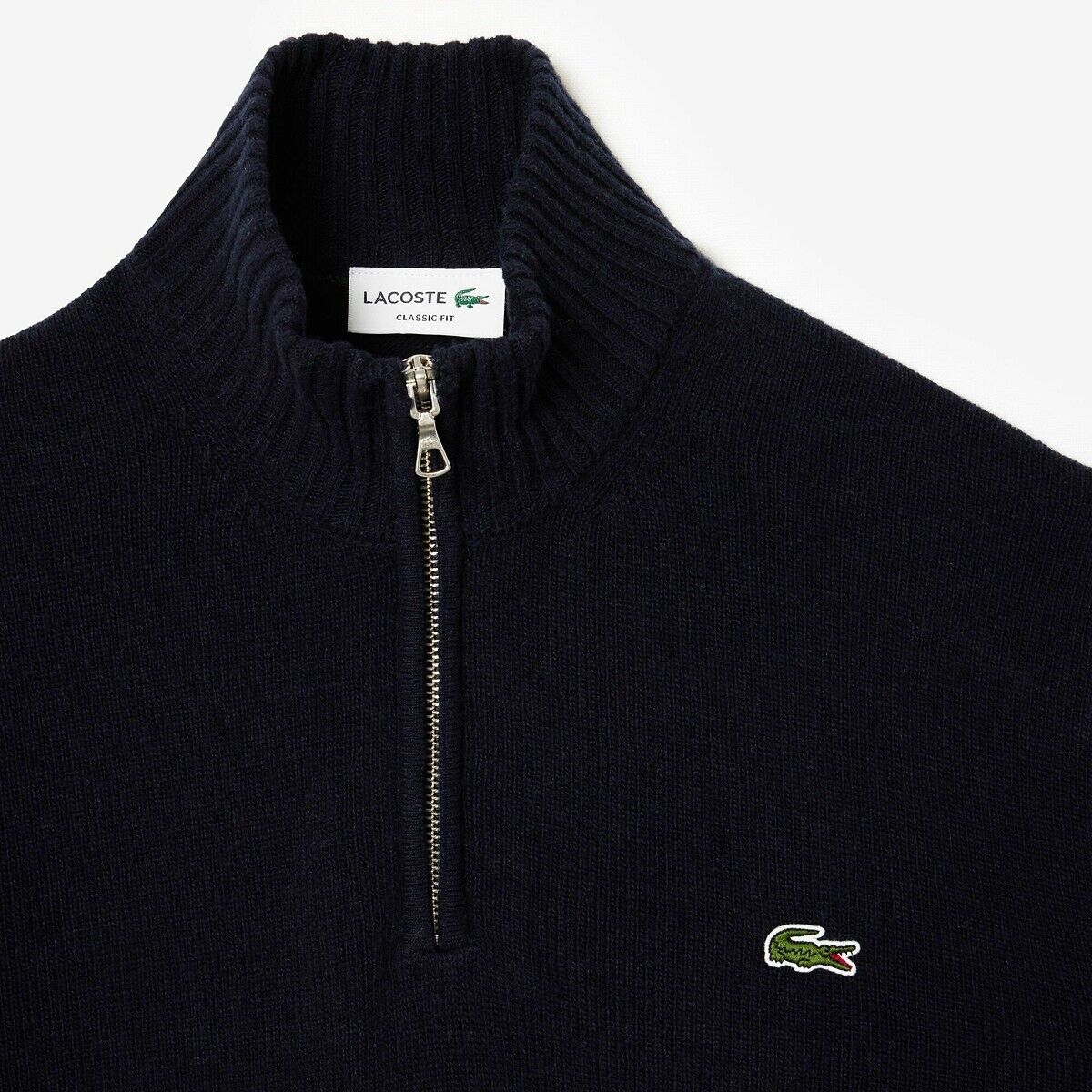 LACOSTE Pull zippé col montant en laine cardée unie