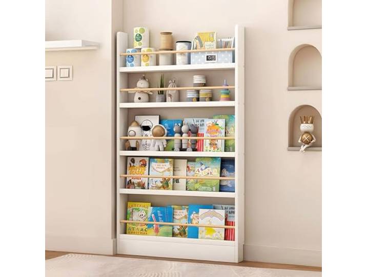yurstcggh Massivholz Bücherregal,Bücherregal Veranstalter für Bücher, Stauraum hinter der Tür, Zeitschriftenaufbewahrung,Spielzeugaufbewahrung,Kinderzimmer,für Enge Räume 80×10×145cm Weiß