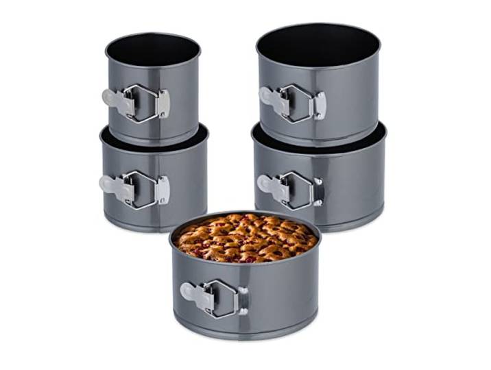 Relaxdays Lot de 5 moules à charnière\, 12/14/16/18/20 cm de diamètre\, acier\, antiadhésifs\, plats ronds\, anthracite
