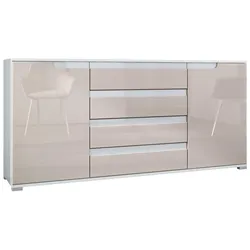 SIDEBOARD Sylt Sandgrau Hochglanz / Weiß Hochglanz