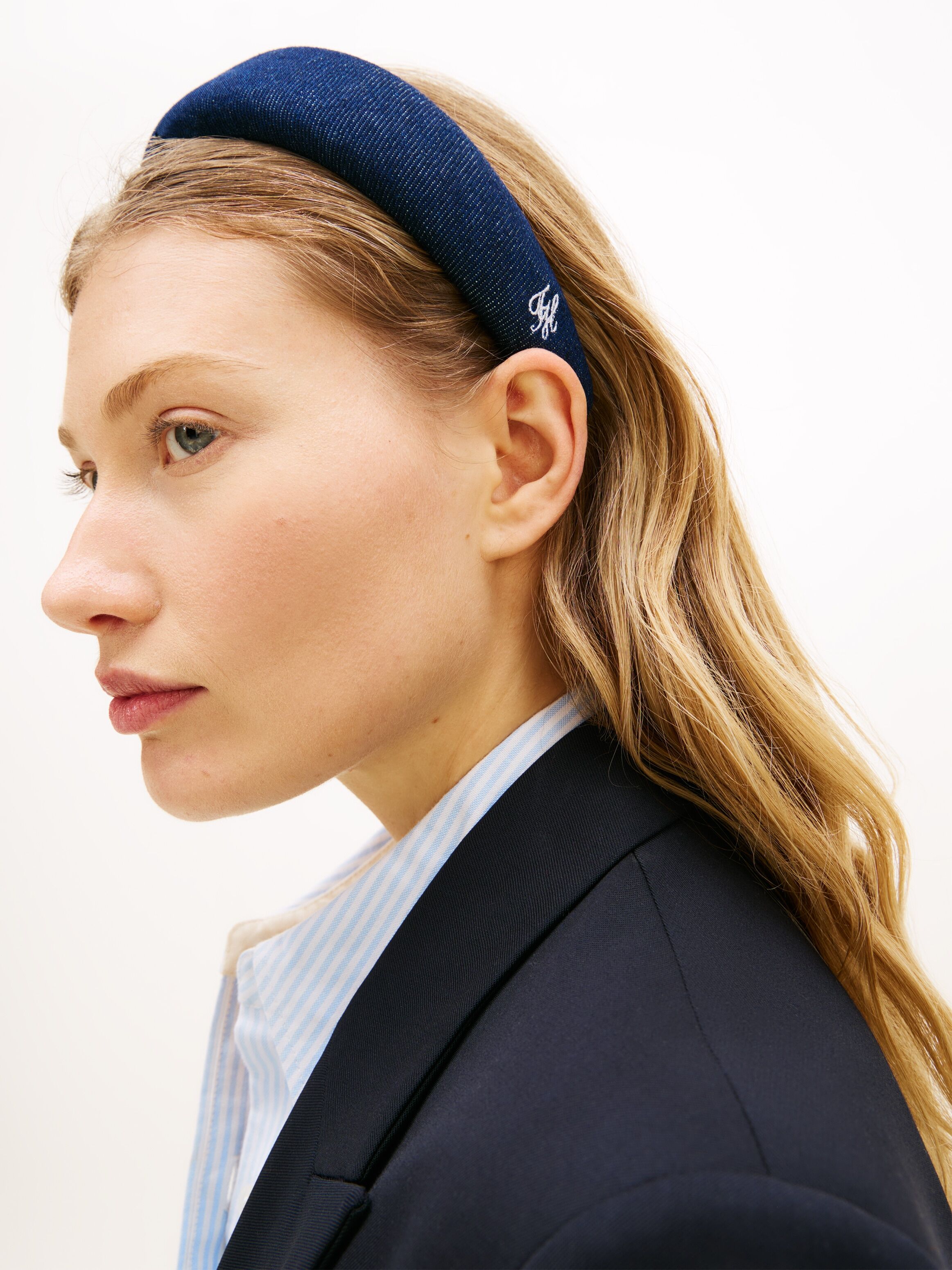 Haarreif TOMMY HILFIGER "TH NAUTICAL DENIM", Damen, blau (schwarz denim), Stoff, Haarfixierungen Haarreif, gepolstert schwarz denim Einheitsgröße