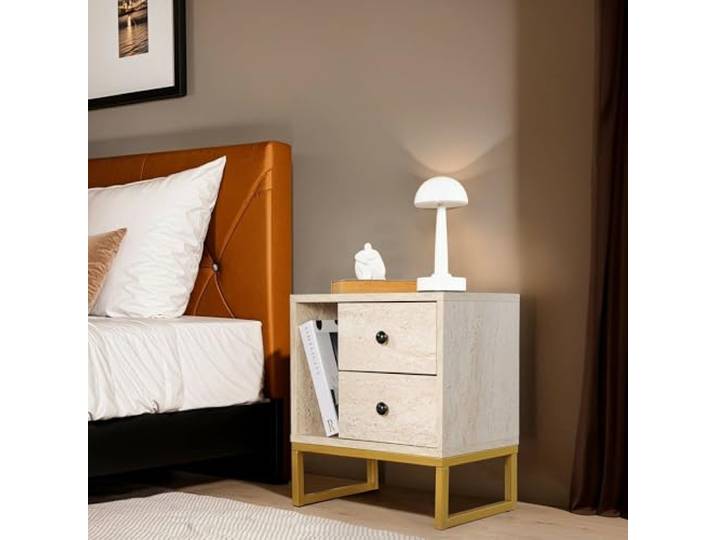 Dmora Nachttisch Predazzo 45,2x29,5x50h cm Beige 1 Ablage 2 Schubladen