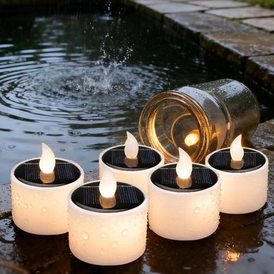 Inspired Finds 6 Pack Solar LED Tea Light Candles Waterproof Outdoor Decor For Garden Camping Lanterns cool White Solar Tea Lights