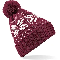 Beechfield Unisex Fair Isle Snowstar Beanie Bommel-Mütze B456 burgundy/white one size