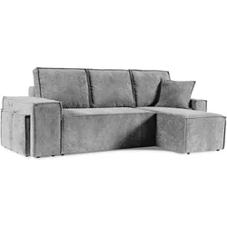 ECKSCHLAFSOFA Colby mit Schlaffunktion und zwei Hockern, universeller Ottomane, Grau