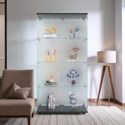 FUNDIN 4 Shelves Glass Display Cabinet Door Curio Bookshelf for Home,Office