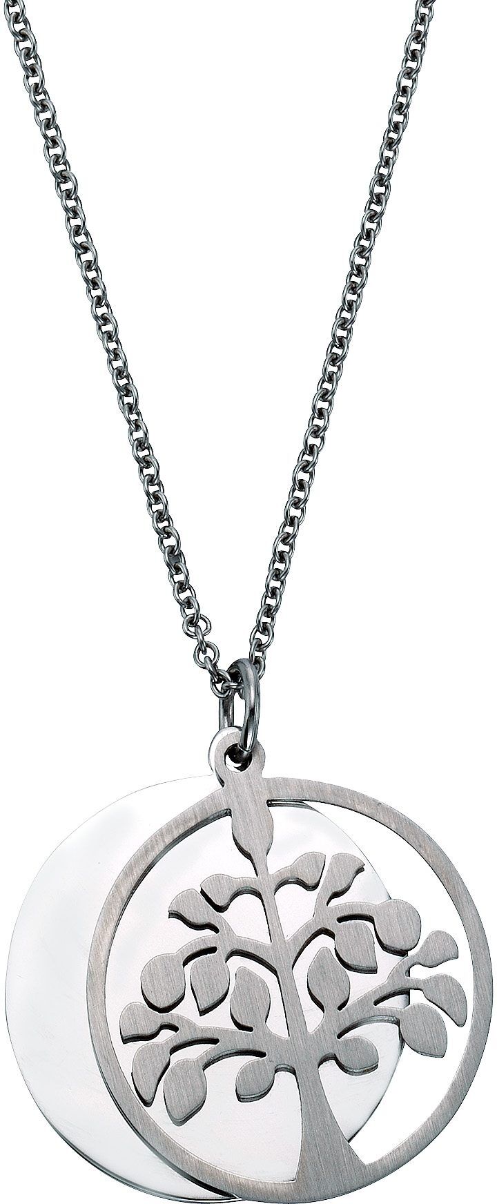 Kette mit Anhänger FIRETTI "Schmuck Geschenk Halskette Lebensbaum, Flachpanzerkette", silber (edelstahlfarben), Halsketten, Damen, Edelstahl, L: 45, Kette mit Anhänger edelstahlfarben Edelstahl, L: 45