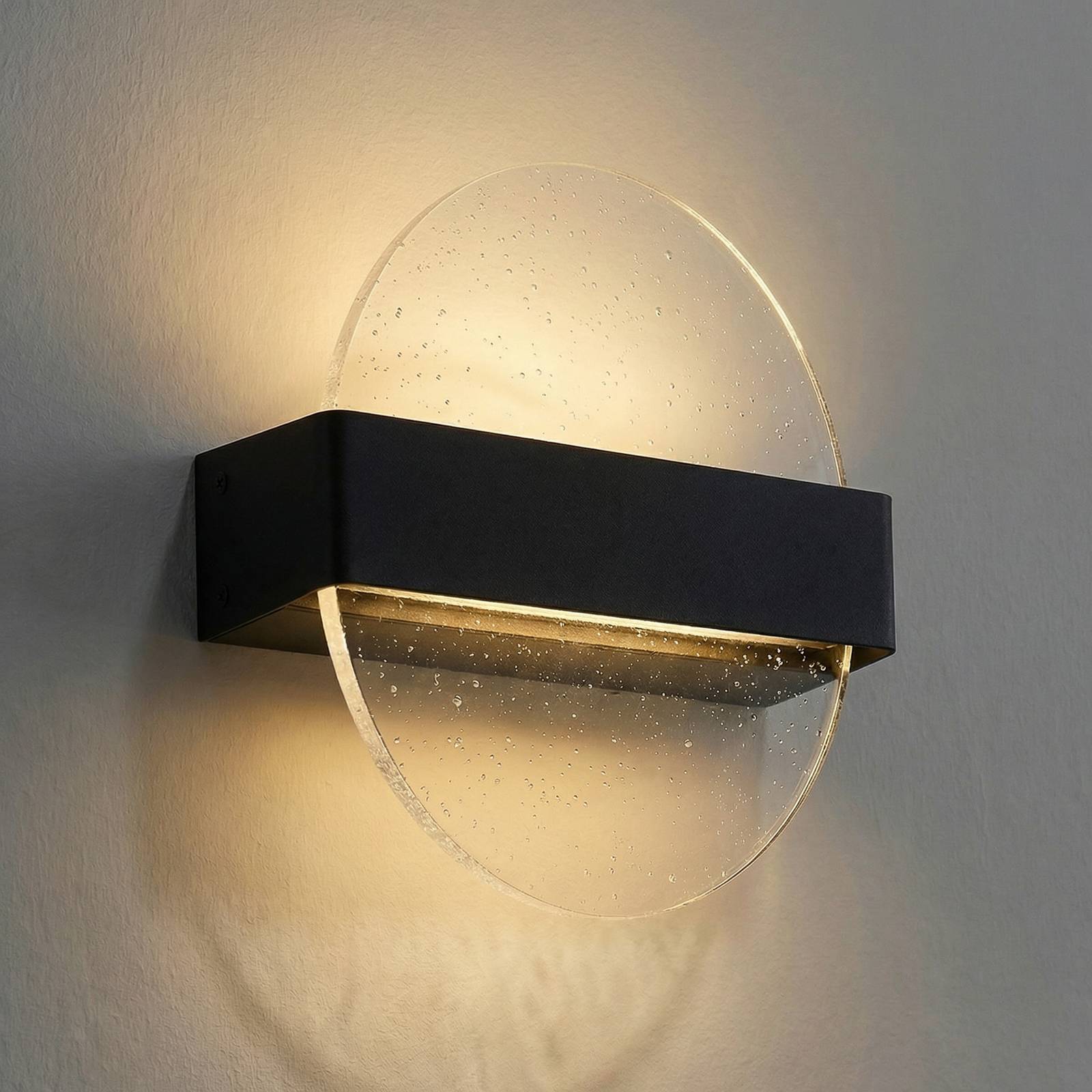 LED Aussenwandleuchte Narkelo Lucande, dimmbar, schwarz, Glas, Design, LED Wandleuchte außen