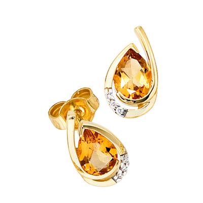 Paar Ohrstecker JOBO "Ohrringe Tropfen", gold (orange), Ohrringe, Damen, SI = kleine Einschlüsse, Diamanten Gelbgold 585, Diamanten, Gelbgold 585, 585 Gold mit Citrin und 6 Diamanten