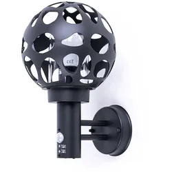 LED Aussenlampe mit Bewegungsmelder anthrazit Wandlampe mit Bewegungsmelder Außen Wandleuchte Kugel, im Loch-Design, 1x Filament LED warmweiß Edelstahl ALU, H 32,7 cm