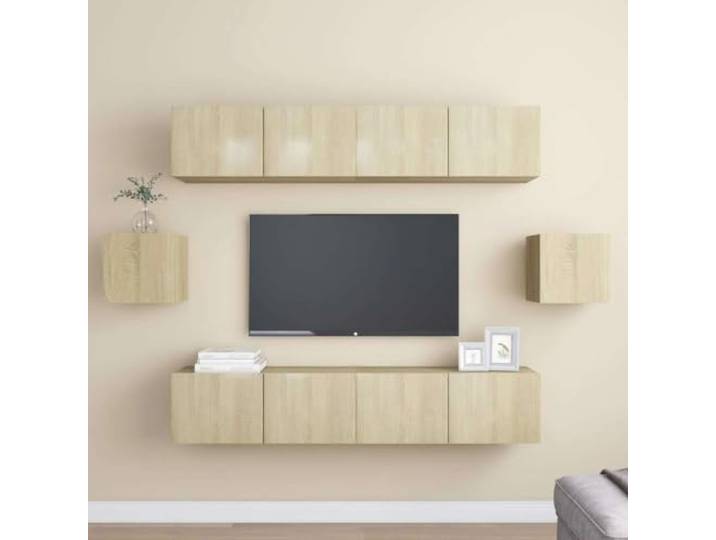6-tlg. TV-Schrank-Set Sonoma-Eiche Holzwerkstoff Wandmontage mit Stauraum