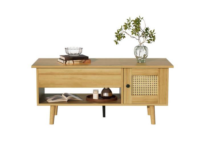 ComfortXL Couchtisch De-014 mit Hubfunktion Eichefarben, 50x60x63.5 cm, Wohnzimmer, Wohnzimmertische, Couchtische