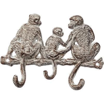 Wandhaken AMBIENTE HAUS "Haken aus Gussisen - 3 Affen", weiß (antikweiß, braun), B:18cm H:13cm, Gusseisen, Haken, Wandhaken