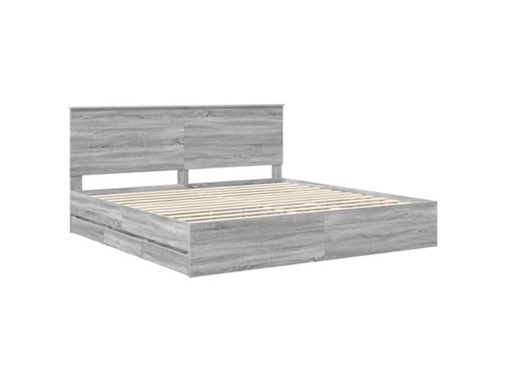 KTHLBRH Bettgestell grau Sonoma 200 x 200 cm Technisches Holz, selbsttragend, feste Latten, versteckte Schubladen, einfache Wartung