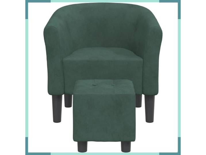 Fauteuil cabriolet avec repose-pied - Cabriolet - Velours vert foncé - Boutons tuftés - Bois de pin
