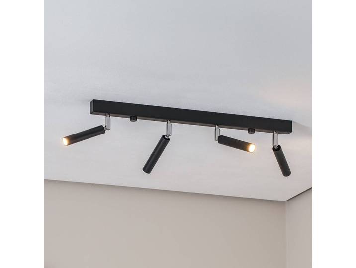 Plafondspot Nicanor, zwart/chroom, 60 cm, 4-lamps. dimbaar, zwart, Woon-/ Eetkamer, metaal, buitenspot
