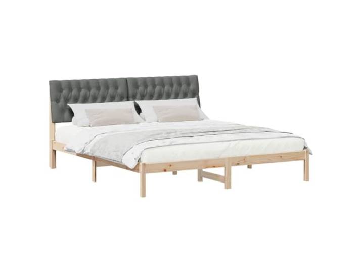 KTHLBRH Doppelbett 180 x 200 cm, Braun mit Kopfteil Massives Kiefernholz, Plattform mit Lattenrost, Wand-Kopfteil, einfache Montage