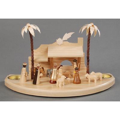 Teelichthalter ALBIN PREISSLER "Christi Geburt, Handwerkskunst aus dem Erzgebirge", beige (natur), B:30cm H:18cm T:15cm, Massivholz, Kerzenhalter, Teelichthalter, Weihnachtsdeko aus Holz