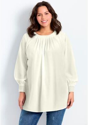 Plus Size Women's Pleated Peasant Blouse by Avenue in Ivory (Size 16)