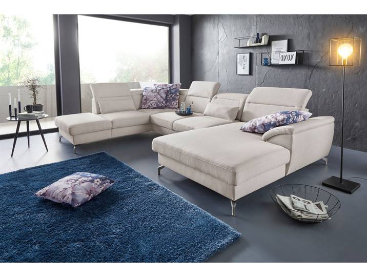 Wohnlandschaft, Feinstruktur, Beige, 343×235 cm, U-Form mit Sitzverstellung, Sit&More