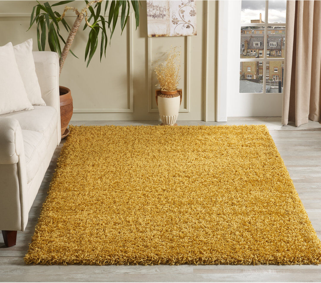 Brayden Studio Selin Solid Colour Shag Area Rug Yellow Rectangular 120cm x 170cm