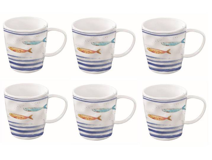 EasyLife Tasse Bord de Mer, Porzellan, Spülmaschinengeeignet, Weiß, Fische, H: 9.5cm