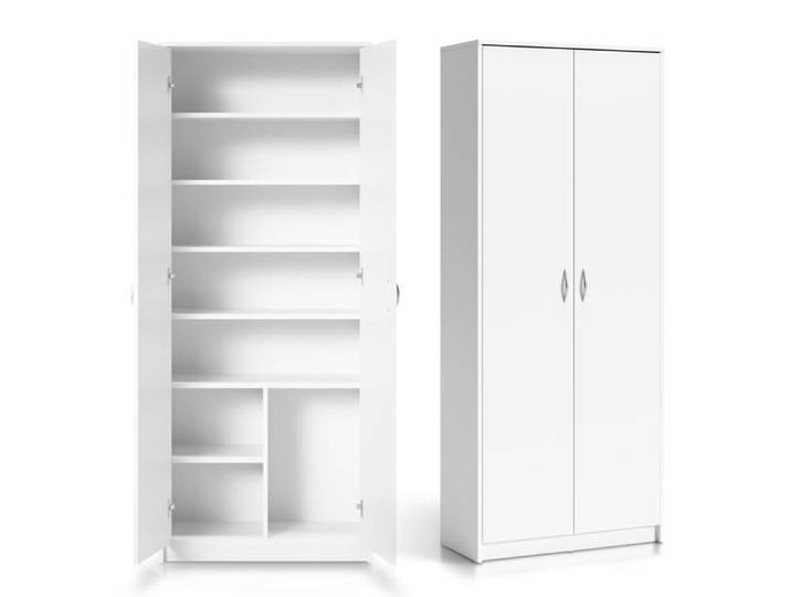 Armoire de bureau 2 portes - Armoire multi-usages - 74x35x180cm - 6 étagères - Meuble de rangement - Blanc