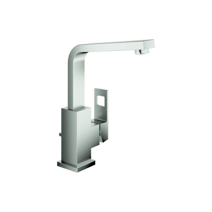 Grohe Eurocube Waschtischarmatur 23135DC0 supersteel, L-Size, mit Ablaufgarnitur, ohne Durchflussbegrenzer