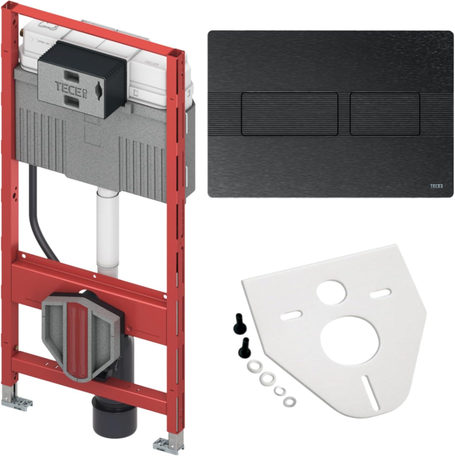 BADfabrik24 TECEprofil WC-Modul 1120 mm mit Uni-Spülkasten + TECEsolid WC-Betätigungsplatte, Graphit gebürstet mit Linienstruktur + Montageset Wand-WC/WD-Bidet (geringer Schallschutz)