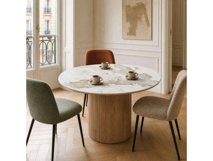 Table ronde en céramique blanche marbrée ø140 cm PRATO