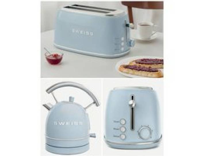 Pack bouilloire sans fil + grille-pain - HKOENIG - Style SMEG - Bleu pastel - Bouilloire 2200W 1 8L - Grille‑pain 1500W 2 fentes