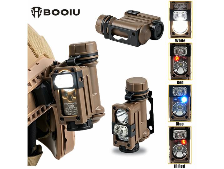 BOOIU Sidewinder Gen2 Lampe Tactique pour Casque, Étanche, en Nylon, LED Rouge, Bleu, IR, Blanc, Stroboscope pour Rail de Casque FAST, Chasse, Airsoft