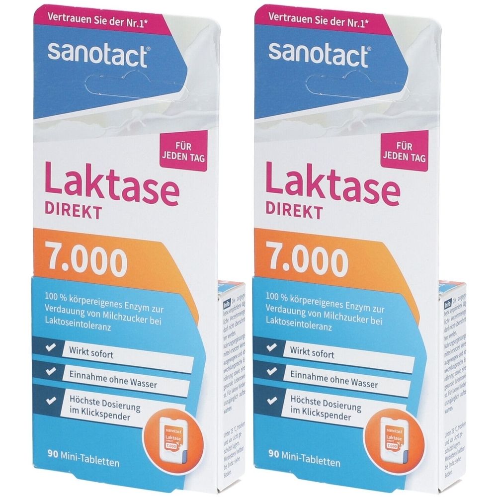 Sanotact Laktase 7.000 FCC Mini-Tabletten 2x 2x90 St Tabletten