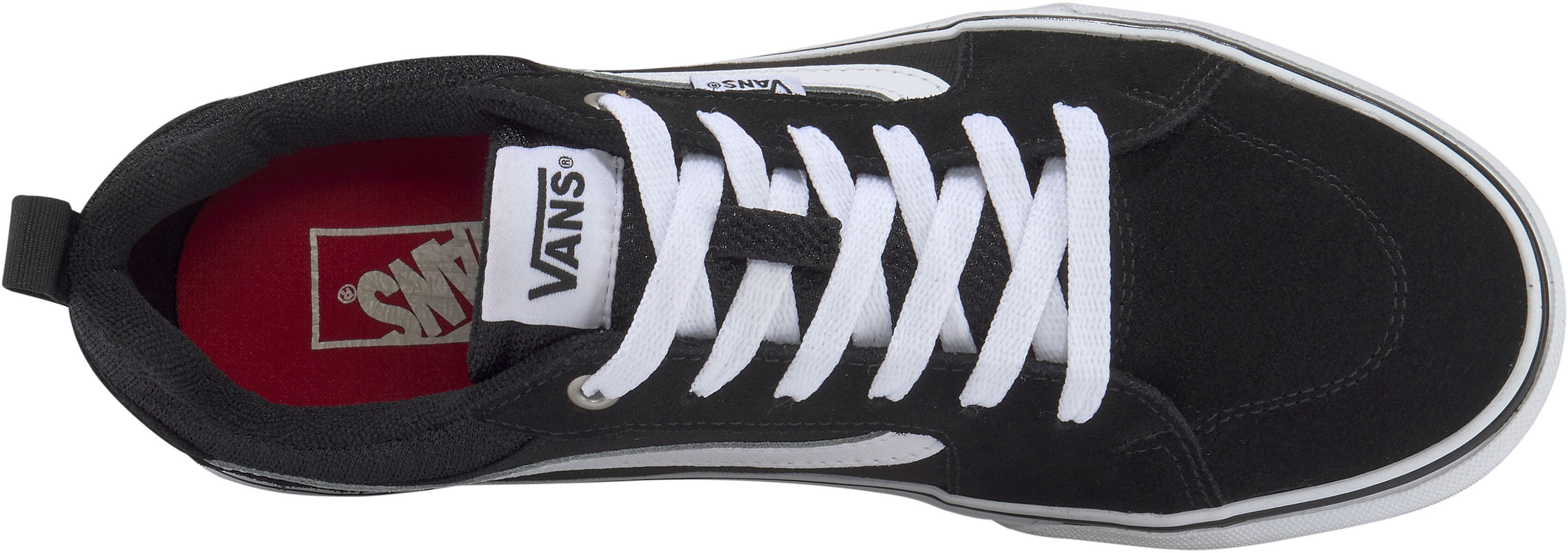 Sneaker VANS "Filmore", Herren, Gr. 42, schwarz-weiß (schwarz, weiß), Leder, Textil, Schuhe Skaterschuh Sneaker low, angelehnt an das Design vom Sk8 Low