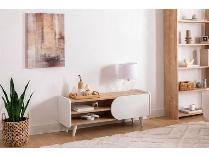 Hanah Home Stylish TV Stand, Sapphire & White, 120 x 40 x 45 cm 100% Melamine Coated Particle Board, 18 mm Thick Modern Design for Living Room & Entertainment Spaces