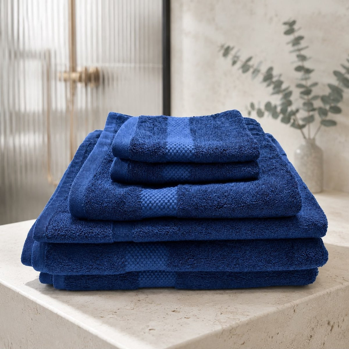 The Linen Room Badkamerset – 6-delig – 100% Katoen – Donkerblauw