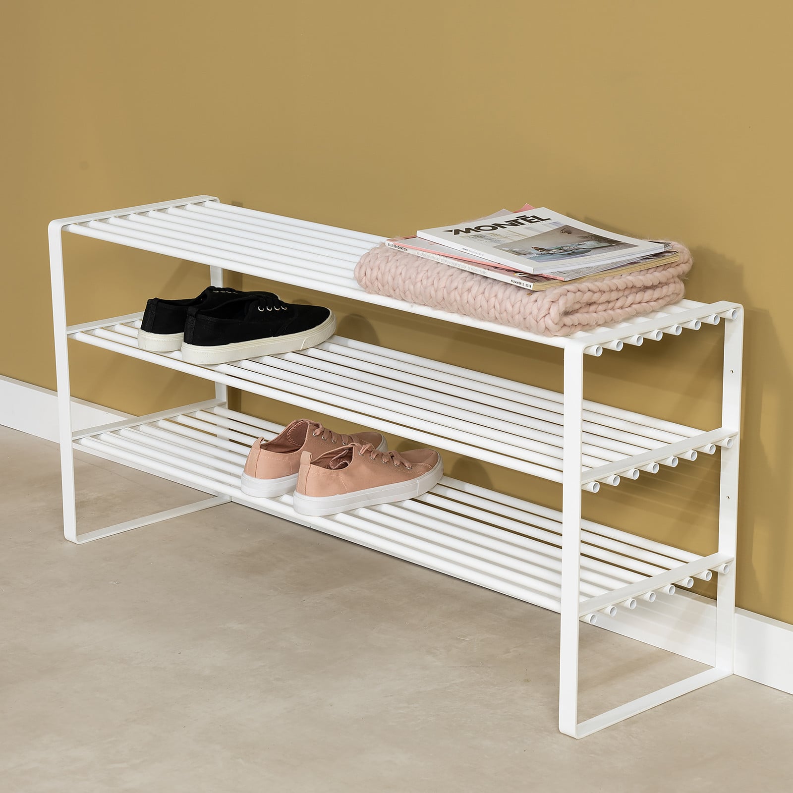 Spinder Design schoenenrek Rex SR 2 wit met metalen planken B/D/H: 100 x 29 x 29 cm