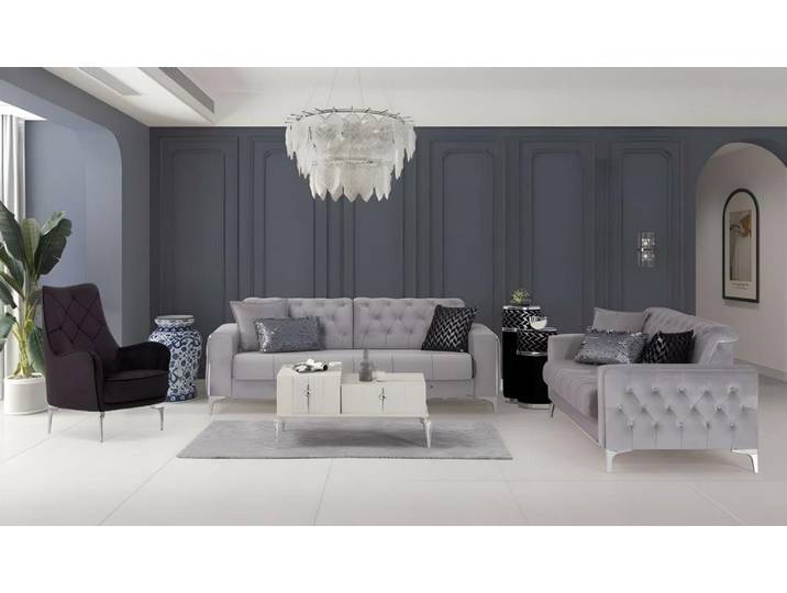JVmoebel Polstergarnitur Grau Stoff Sofa mit bequemen Sitzflächen für modernes Wohnen, (Set, 3-tlg., Dreisitzer, Zweisitzer, Sessel), Made in Europe