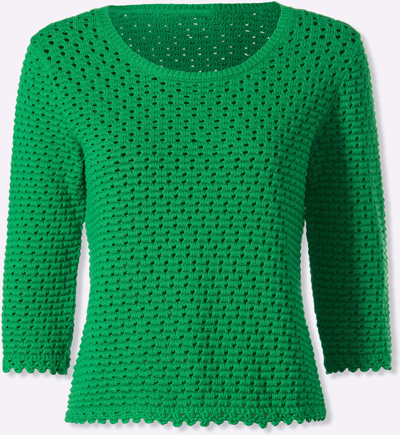 Ajourpullover HEINE "Pullover", Damen, Gr. 38, grasgrün, 100% Baumwolle, unifarben, Pullover Ajourpullover grasgrün 38